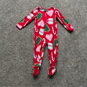 Carter’s Toddler Girl Pink/Red Christmas Print Zip Up Footie Sleeper, Size 2T